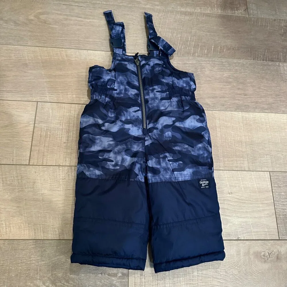 OSHKOSH BLUE CAMO WINTER BIB OVERALLS SNOW PANTS 12 MONTHS